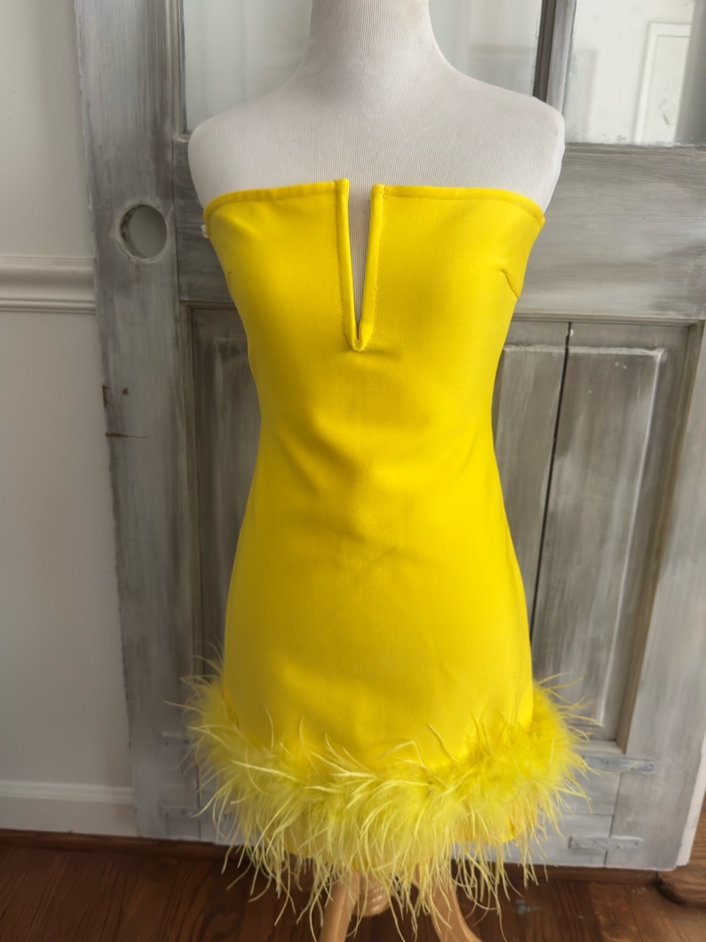 Camila Blanco Size 4 Elegant Occasion Cocktail Dress with feathers